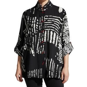 NEW NWT Shana Plus Size 1X Black White Red Wearable Art Blouse Shirt Top Artsy